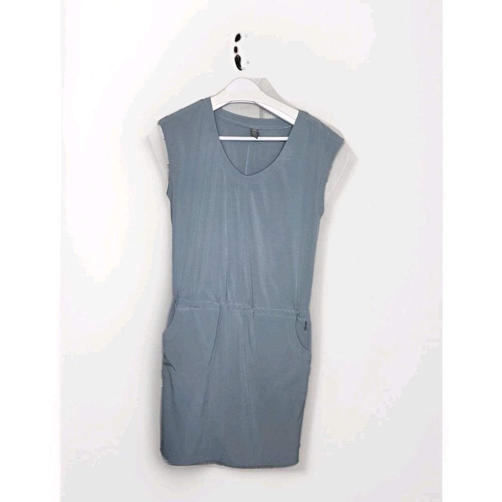 Prana Norma Dress Athletic Shift Travel Stretch Dusty Blue Drawstring  Small